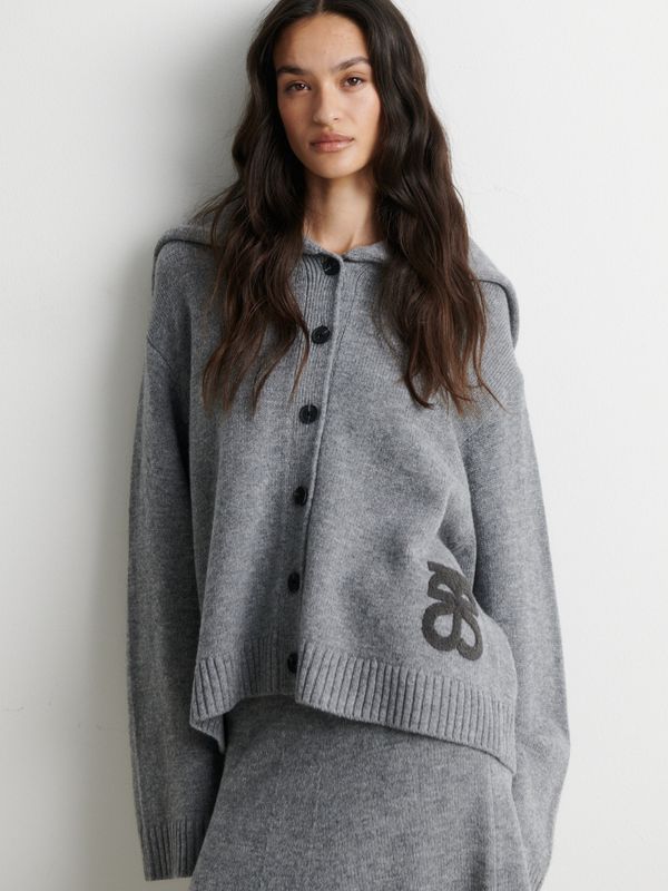 Second Female Alpha Knit Collar Cardigan Grey
