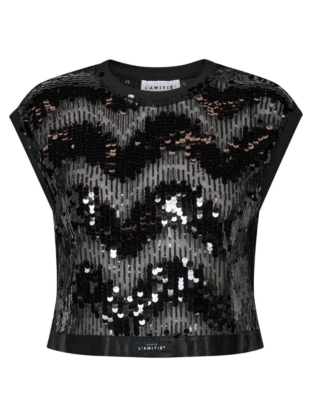 Haute L'Amitie Mirror Sequin Crop Top Black