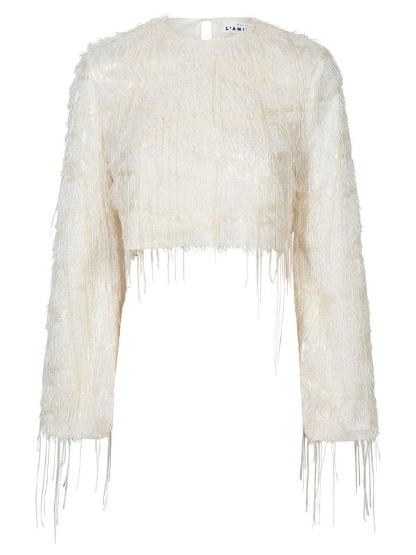 Haute L'Amitie Sequin Fringe Blouse Pearl