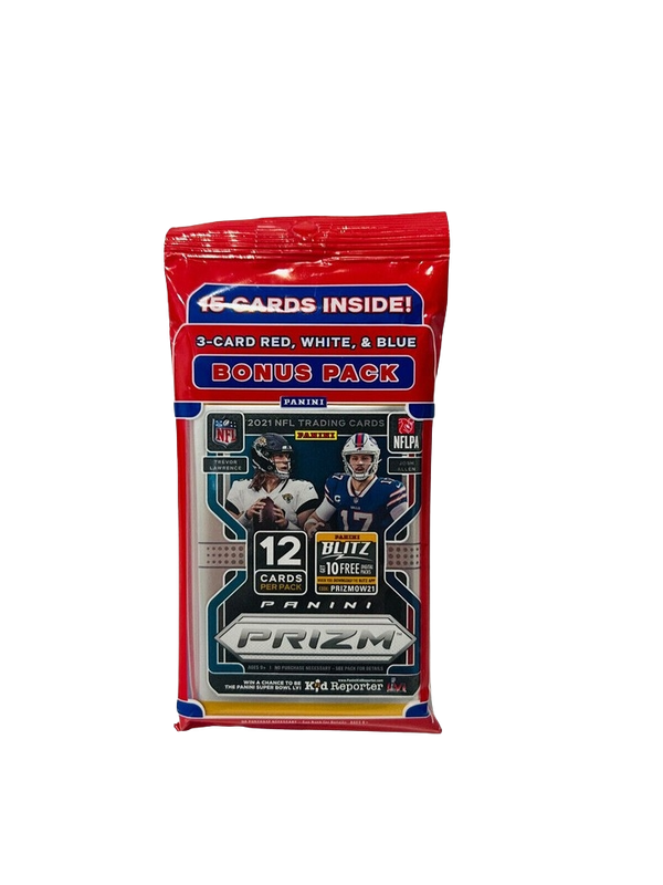 2021 Panini Prizm NFL Football Cello Pack. W/Red White & Blue Bonus Pack. 2021 Panini Prizm NFL Football Cello Pack. W/Red White & Blue Bonus Pack.