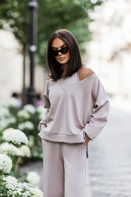 KOMPLET 3 CZĘŚCIOWY TOP+BLUZA+SPODNIE BONNY MOCCA