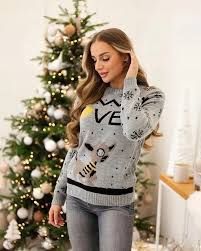 Sweter świąteczny z napisem szary