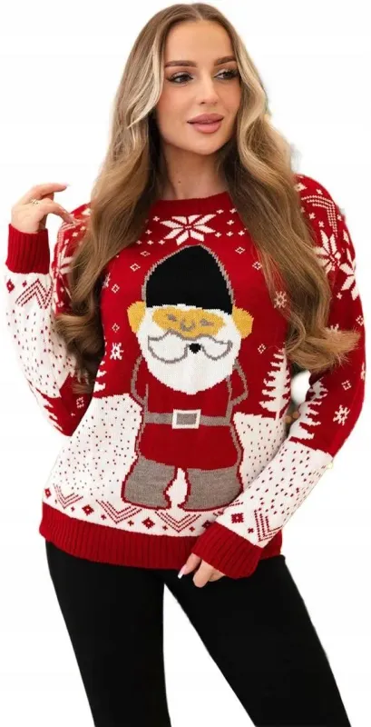 Sweter świąteczny z Mikołajem czerwony