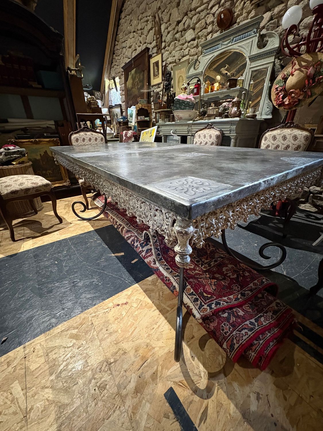 Table de boucher plateau en zinc