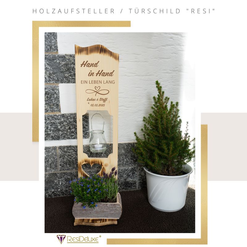 Holzaufsteller "RESI" (Modell: Unendlichkeitszeichen / Hand in Hand)