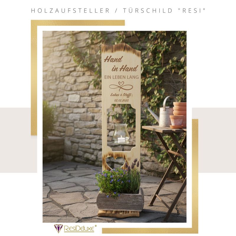 Holzaufsteller "RESI" (Modell: Unendlichkeitszeichen / Hand in Hand)