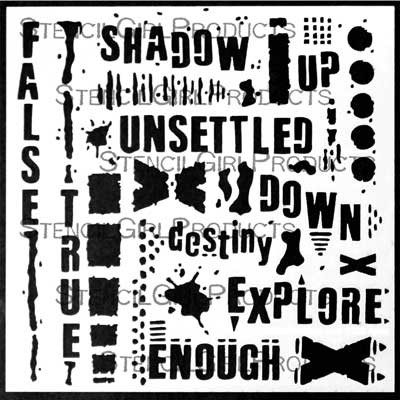 StencilGirl Stencil - Text and Texture Explore