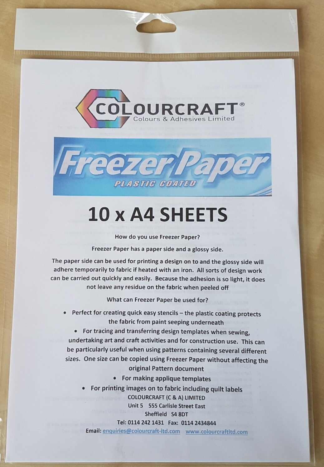 Freezer Paper A4 sheets (Pk 10)