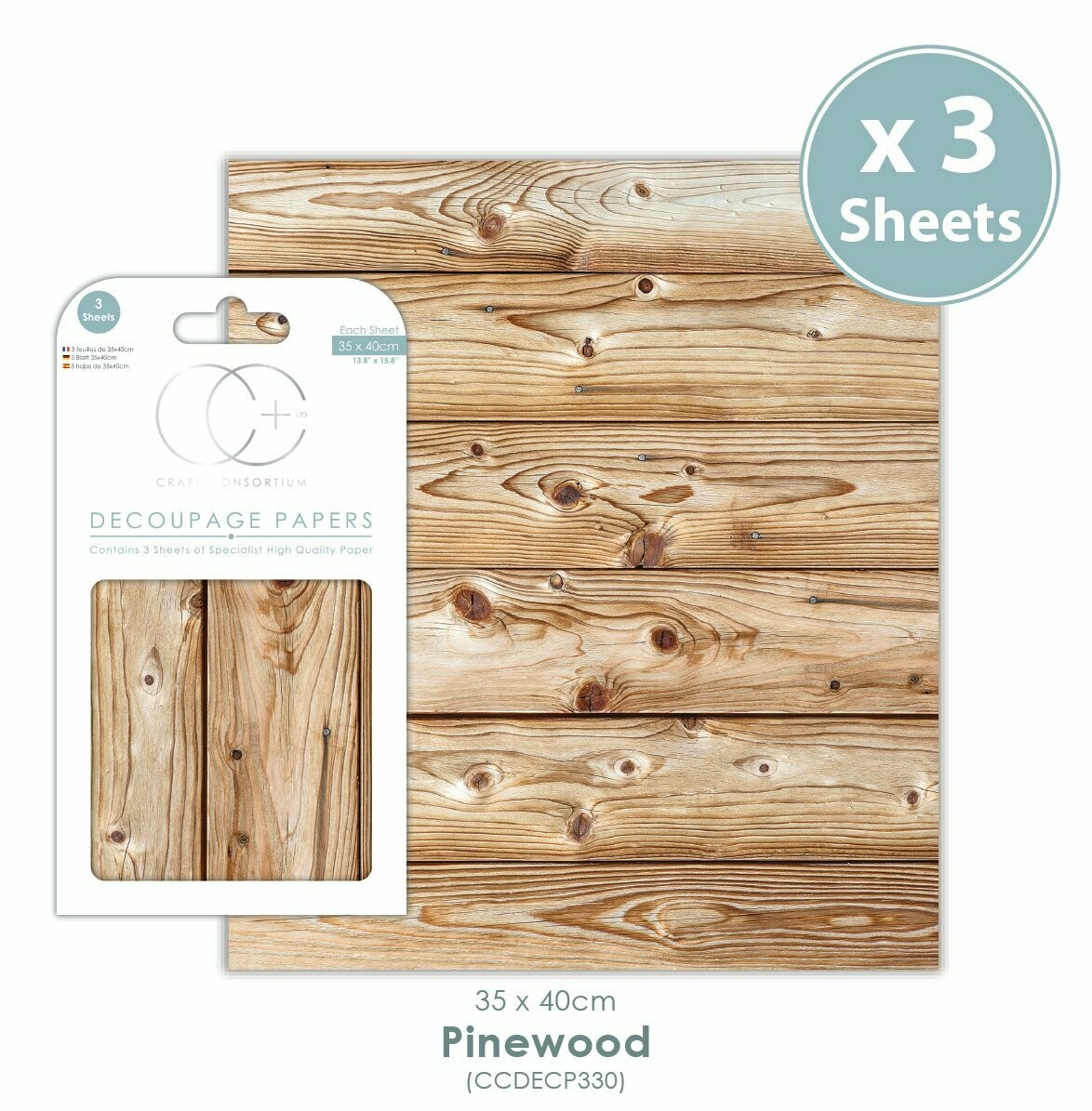 Craft Consortium Decoupage Papers 3 sheets - Pinewood