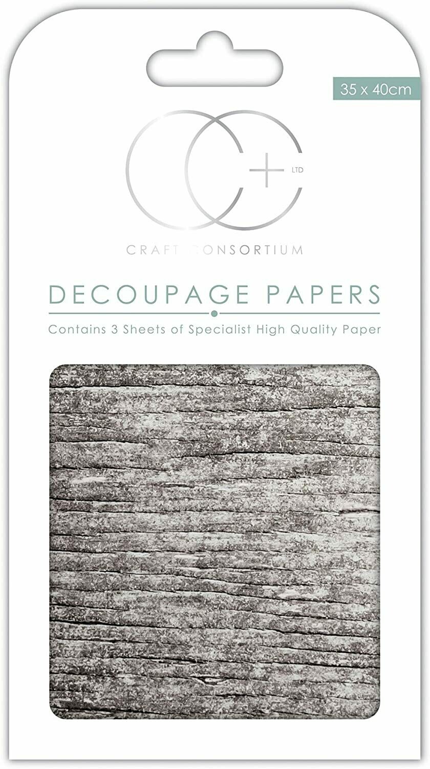 Craft Consortium Decoupage Papers 3 sheets - White Wood