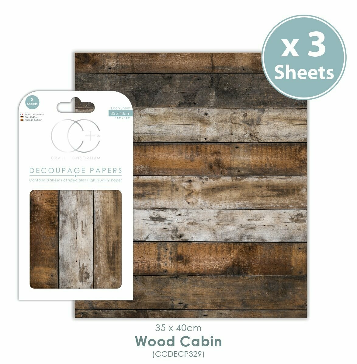 Craft Consortium Decoupage Papers 3 sheets - Wood Cabin