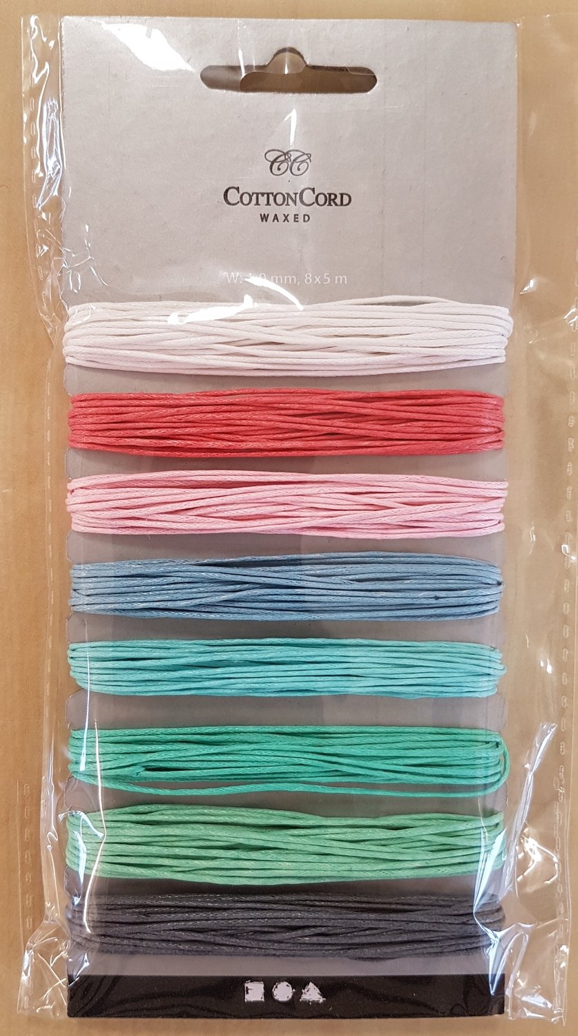 Waxed Cotton Cord 1mm x 5m each - Multi