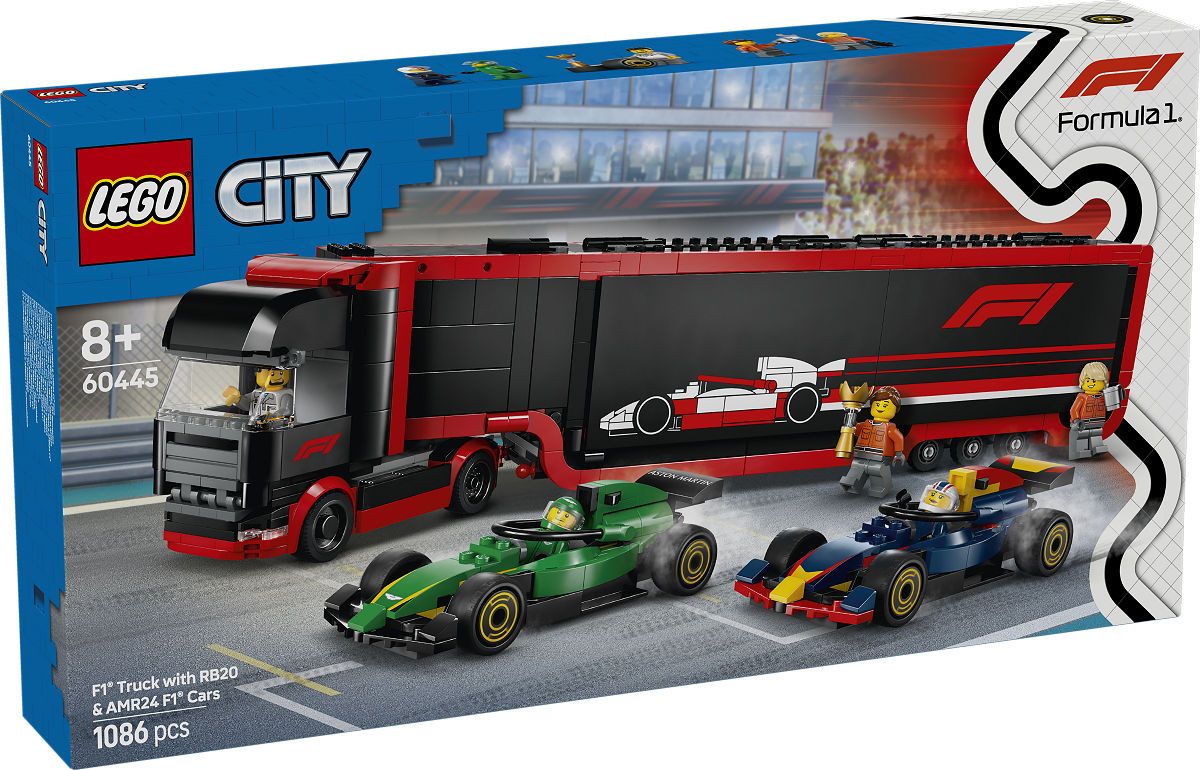 LEGO City F1® Truck featuring RB20 and AMR24 F1 cars