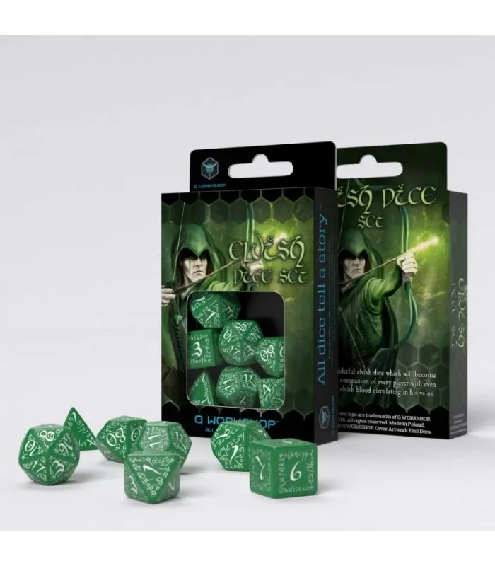 Elvish Green &amp; white Dice Set
