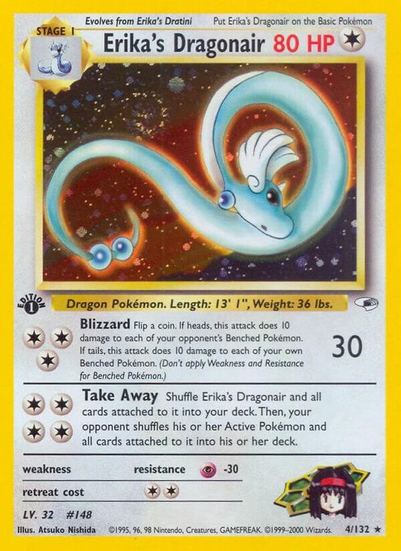 Erika&#39;s Dragonair 1st Edition Holo Gym Heroes 4/132