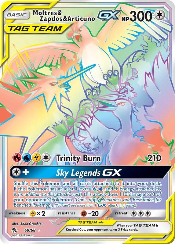 Moltres &amp; Zapdos &amp; Articuno GX Full Art Holo Hidden Fates 69/68