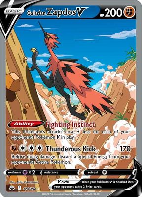 Galarian Zapdos V Full Art Holo Chilling Reign 174/198