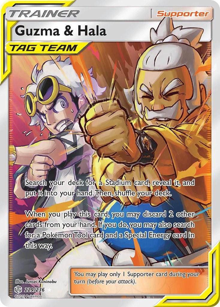 Guzma &amp; Hala Full Art Holo Cosmic Eclipse 229/236