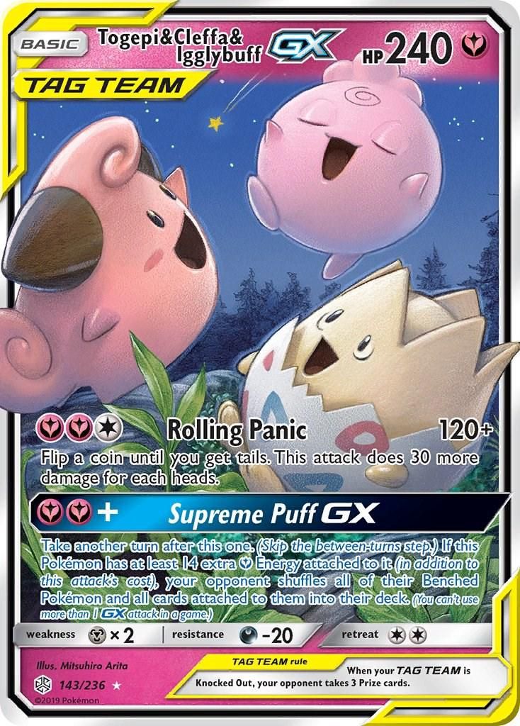 Togepi &amp; Cleffa &amp; Igglybuff GX Full Art Holo Cosmic Eclipse 143/236