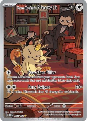 Team Rocket's Meowth Full Art Holo Destined Rivals 203/182