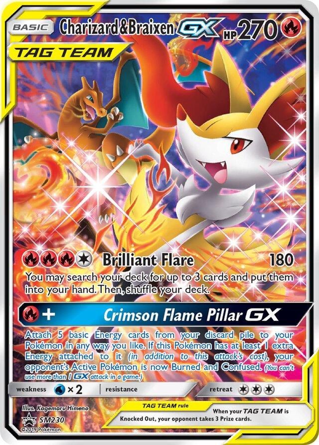 Charizard &amp; Braixen GX Full Art Holo Promo SM230