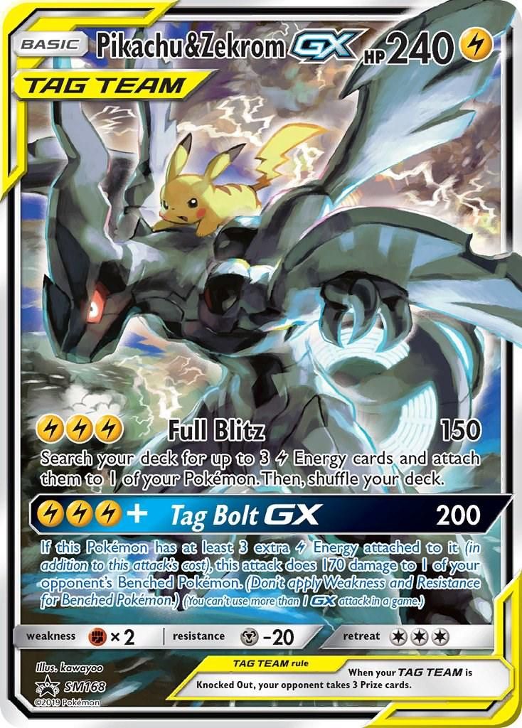 Pikachu &amp; Zekrom GX Full Art Holo Promo SM168