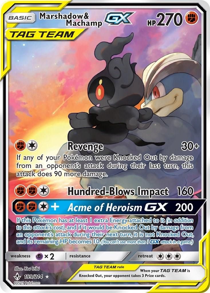 Marshadow &amp; Machamp GX Full Art Holo Unbroken Bonds 199/214