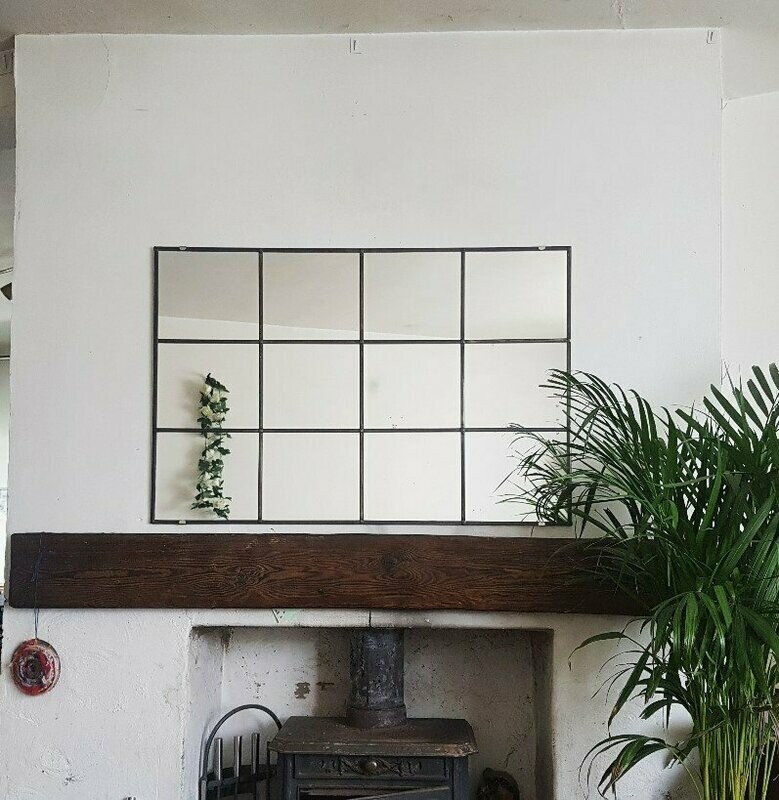 Industrial Style Leaded Window Mirror - Slate grey/Industrial copper. 61x91cm 2x3ft