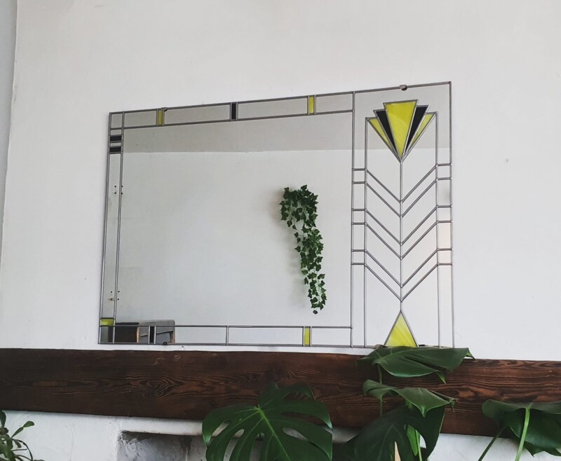 Art Deco Fan leaded mirror. Vibrant Red. Large 91x61cm 3x2 FT