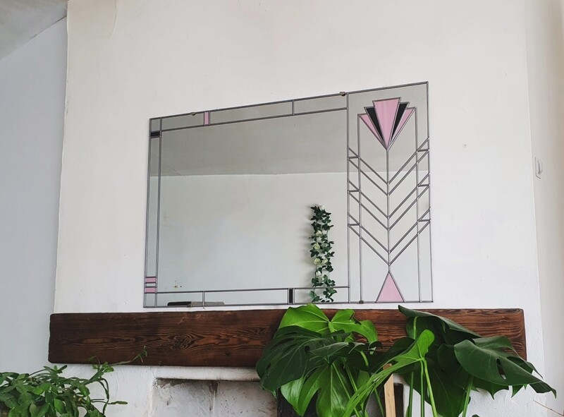 Art Deco Fan leaded large mirror.  Classic Art Deco Pink 91x61cm 3x2 FT