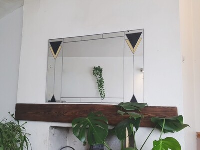 Art Deco 1 Stained glass leaded mirror. Large 91x61cm 3x2 FT