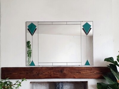Art Deco Diamonds Stained glass leaded mirror. Large 91x61cm 3x2 FT