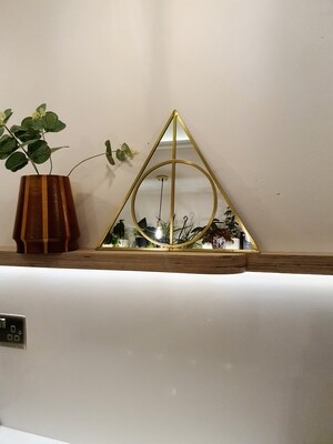 Geometric Triangle, circle, Line mirror. Gold leaded. 35cm