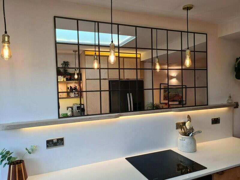 Industrial Style Leaded Grid Mirror Very large  3 piece trio x3 2x3ft  (6x3ft total)