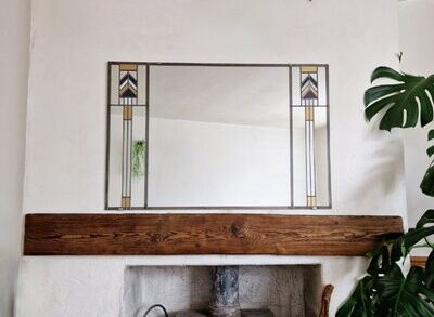 Classic Art Deco design Black, Gold and White. Stained glass leaded mirror. Large 91x61cm 3x2 FT