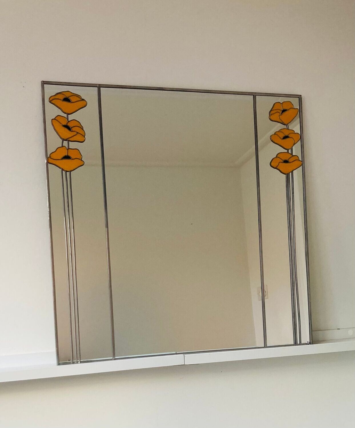 Art Nouveau  Mirror 61x61cm Poppies in Orange