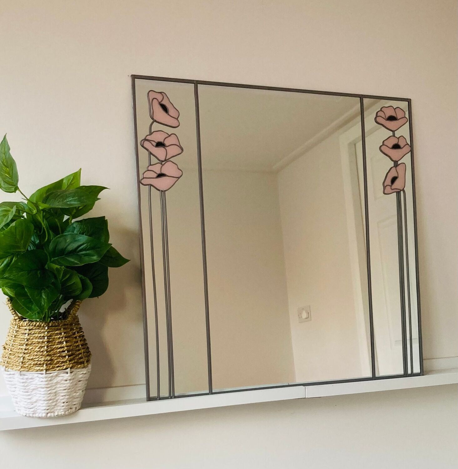Art Nouveau  Mirror 61x61cm Poppies in pink