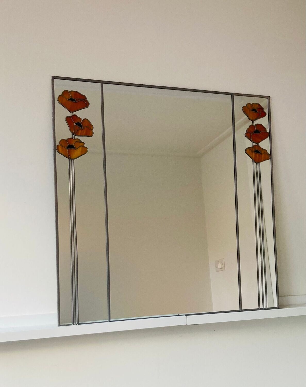 Art Nouveau Mirror 61x61cm Poppies in Burnt Orange