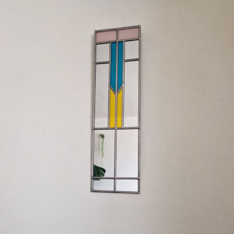 Art Deco 11x40cm Frosted Pink, Golden Yellow and Teal