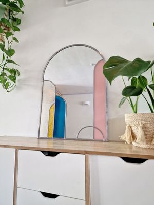 Arch Mirror. Teal, Yellow, Pink and frosted.