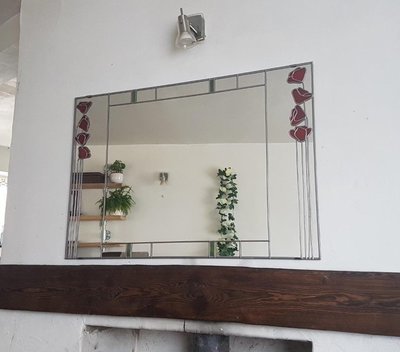 Poppies Over Mantel 61x91cm Stained Glass mirror
