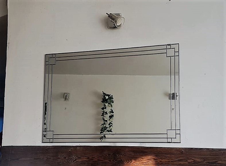Art Deco lines Stained glass leaded mirror. Large 91x61cm 3x2 FT