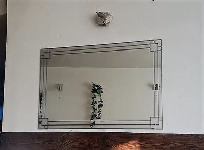 Art Deco lines Stained glass leaded mirror. Large 91x61cm 3x2 FT