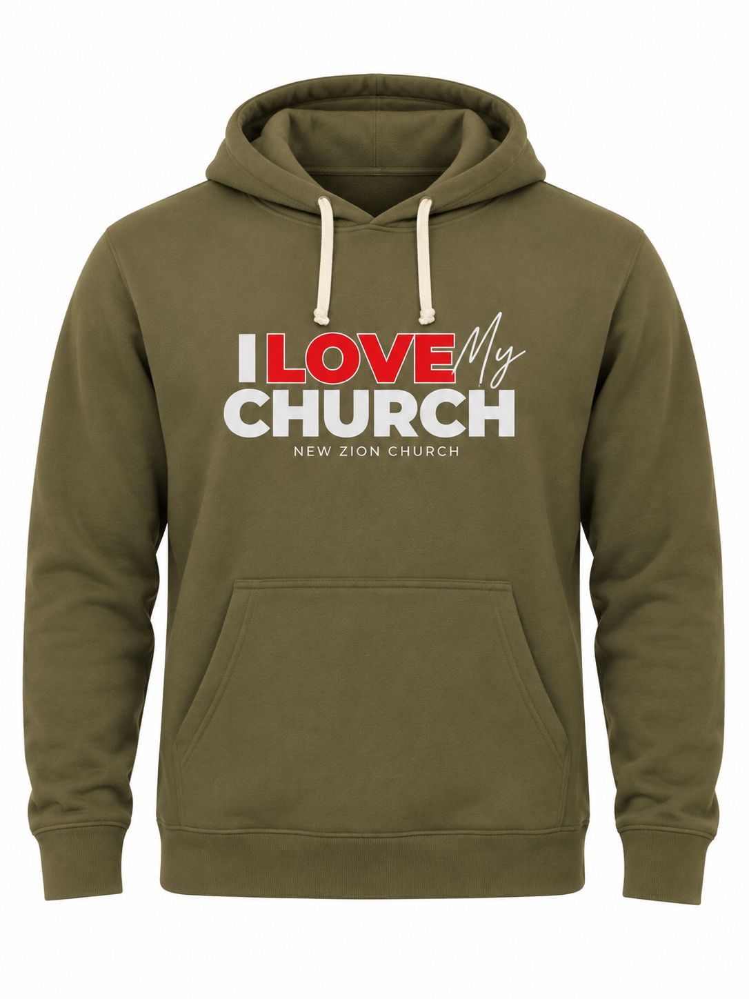 I LOVE My Church Military Green Hoodie