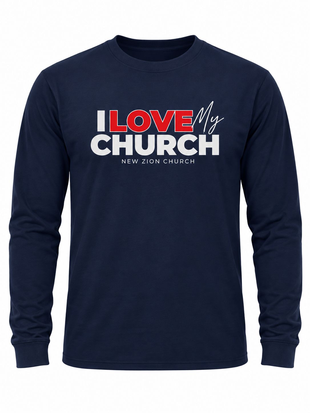I Love My Church Long Sleeve Navy Crewneck