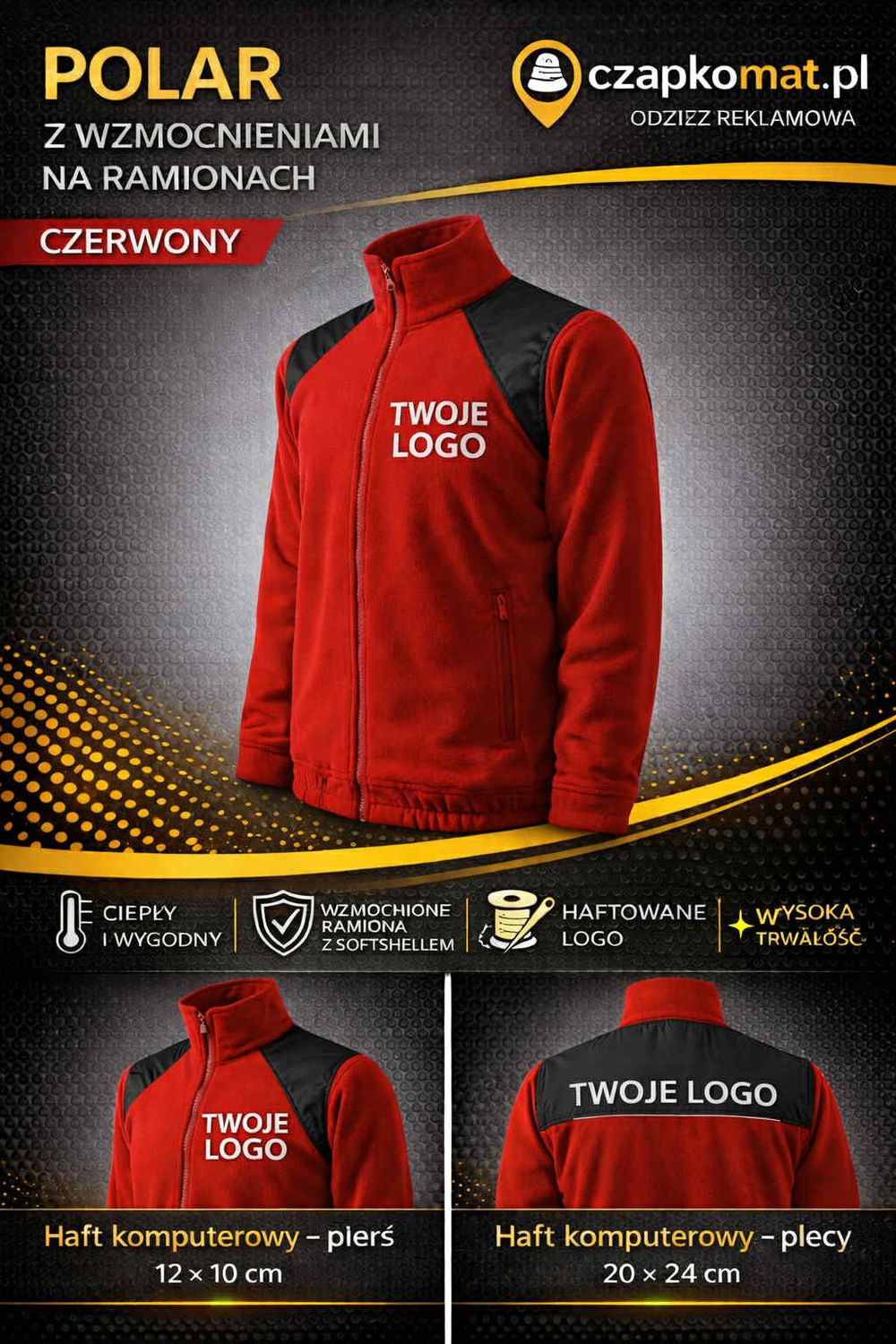 POLAR Z HAFTEM JACKET HI-Q506 TWOJE LOGO , NAZWA FIRMY HAFT KOMPUTEROWY POLAR UNISEX CZERWONY