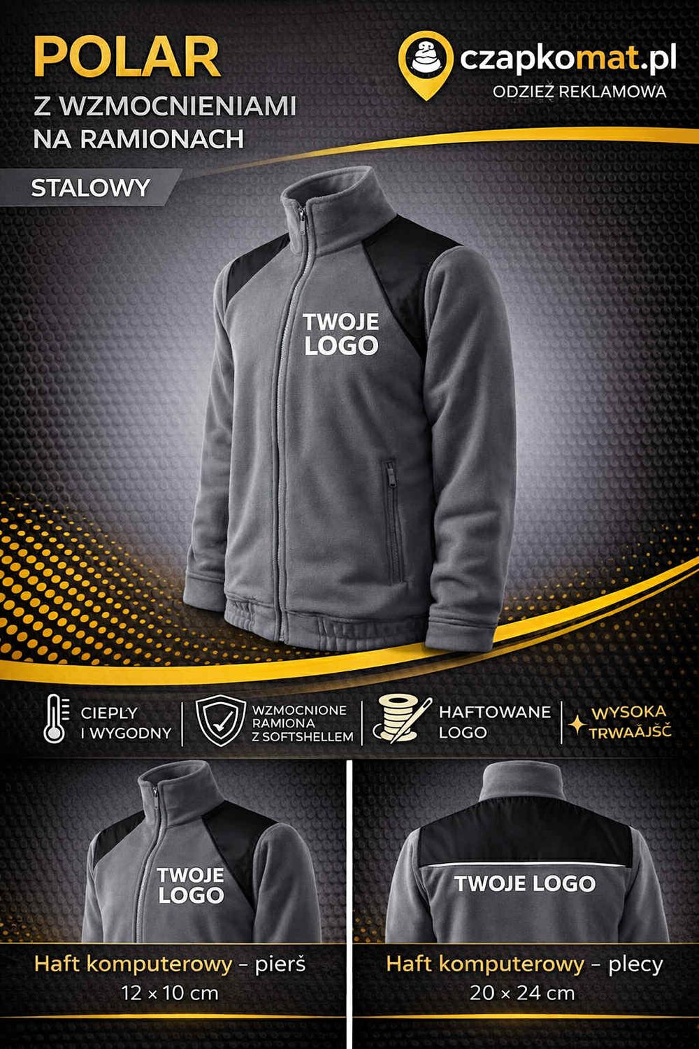 POLAR Z HAFTEM JACKET HI-Q506 TWOJE LOGO , NAZWA FIRMY HAFT KOMPUTEROWY POLAR UNISEX STALOWY