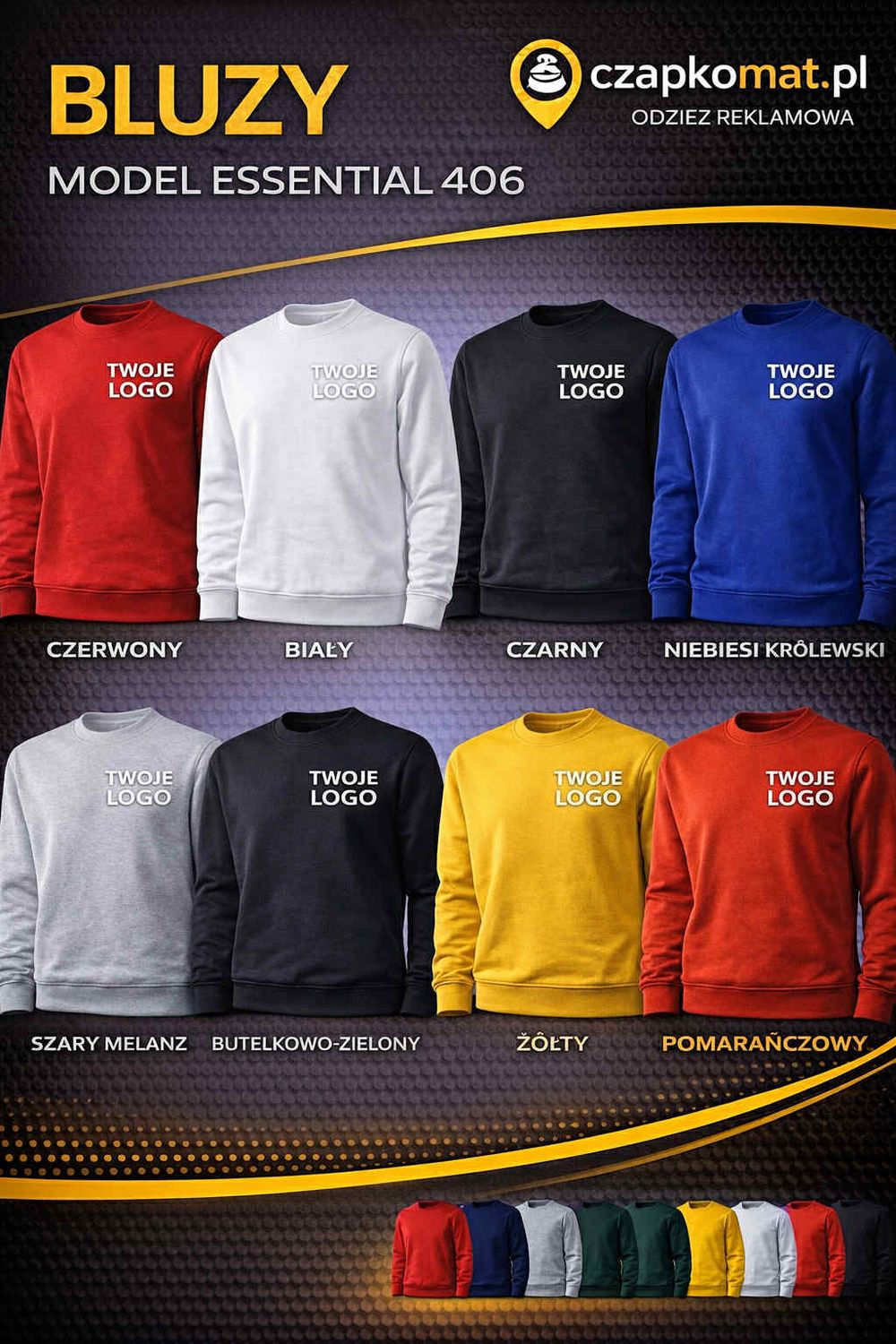 BLUZA Z HAFTEM BLUZA ESSENTIAL 406 HAFT KOMPUTEROWY UNISEX MĘSKA DZIECIĘCA TWOJ WZÓR IMIĘ KSYWA LOGO FIRMY