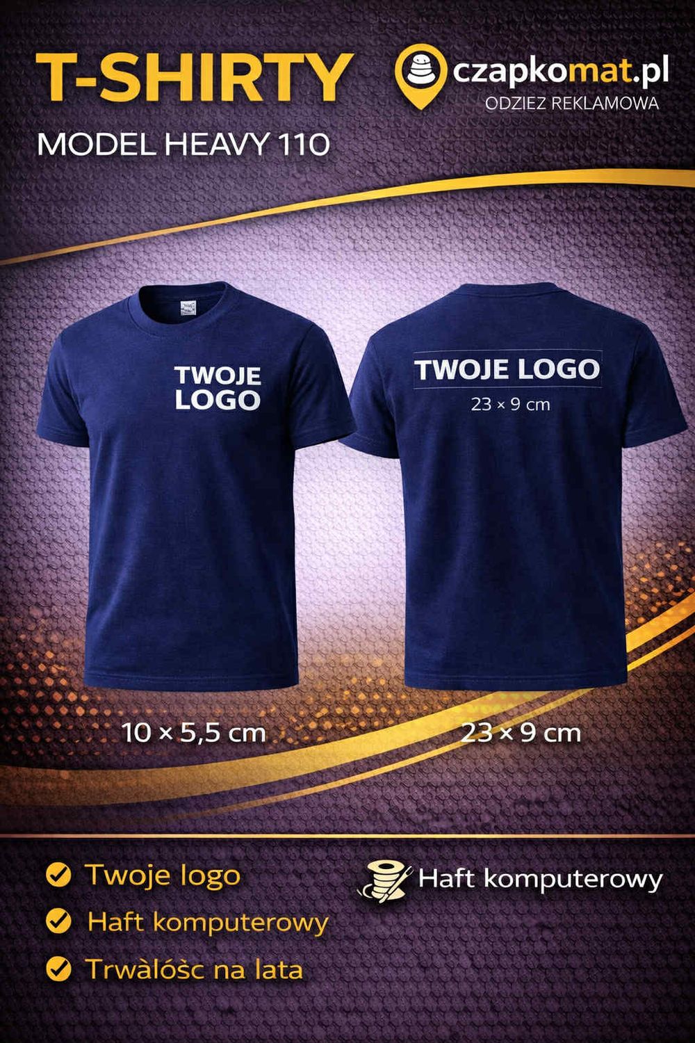 Koszulka z haftem KOSZULKA HEAVY 100% BAWEŁNA 200g/m2 TWOJE LOGO - HAFT KOMPUTERWY GRANAT