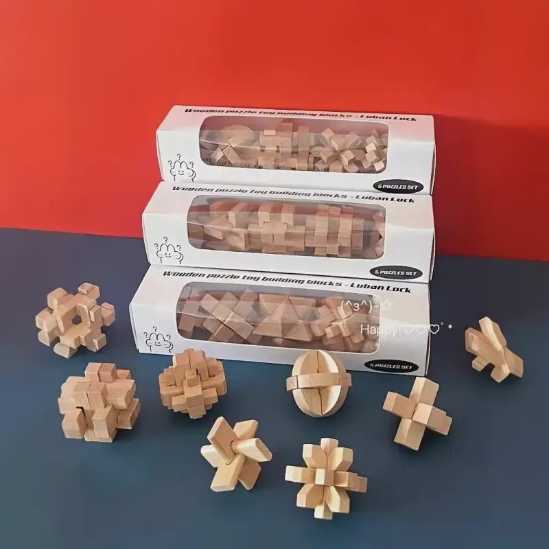 Puzzle Set 5pcs Natural Beech Wood